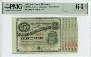 1870年代 $5 ルイジアナ ニューオーリンズ ベイビーボンズ ハクスビー# OBSLACR29 PMG CH64 EPQ