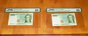 PMG �C�^���A BANCA D'ITALIA 5000 ���� �s�b�N�ԍ� 111a 1985 66EPQ SEQ.�y�A2�m�[�g�Z�b�g