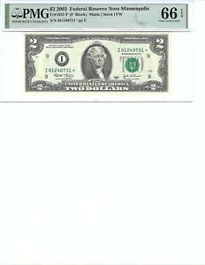 2003 $2 FRN FR1937I* PMG 66 EPQ、ミネアポリス * S/N I01240731* に注意してください。