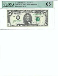1977 $5 FRN FR1974-L* PMG 65 EPQATtVXR * S/N L01293009* ɒӂĂB