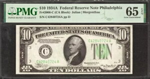 1934 A $10 AM FR.2006-C tBftBA PMG GEM UNC 65 EPQ (724A)
