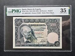 1951 XyC 500 PESETAS BENLUVRE P-142A PMG CHOICE VF 35 SCARCE 