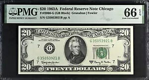 1963A $20 連邦準備金紙幣、FR#2066-G PMG GEM UNC 66 EPQ G35053921B