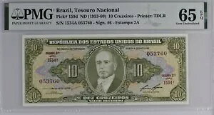 �u���W�� P159d (1953-60) 10 Cruzeiros PMG 65 EPQ - ���Ɋ󏭂ł��A����͑f���炵���ł��B