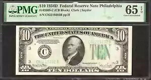 1934 D $10 AM tBftBA FR.2009-C PMG GEM 65 EPQ
