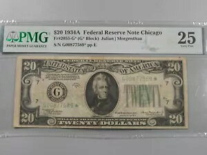 $20 1934-A ?STAR? FRN Note Fr#2055-G ? PMG VF25。 #4