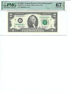 2003 $2 FRN FR1937-I* PMG 67 EPQ、ミネアポリス * S/N I00266635* に注意してください。