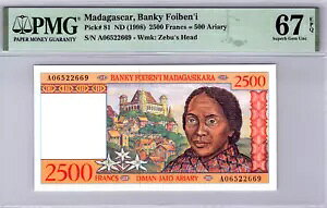 マダガスカル 2500 フラン=500 アリアリ ピック# 81 ND (1998) PMG 67 EPQ Superb Gem Unc