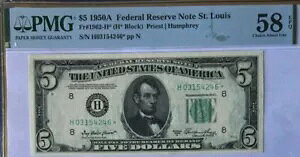1950A $5 PMG58 EPQ UNC FEDERAL RESERVE *STAR* Note ST ɂĂ̑IC 8964