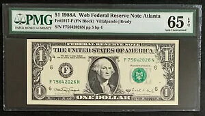 NQC神父様1917-F 1988A $1 ウェブ連邦準備銀行券 (ウェブ # 4) PMG Gem Unc 65 EPQ