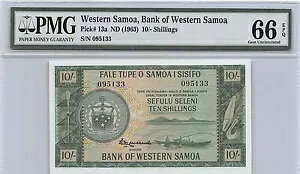 西サモア 10/- ND。 1963 P 13a 未流通紙幣 PMG 66