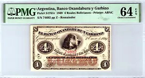 A[`AINT_u C KrmsA4 Reales Bolivianos 1869APMG 64 EPQ