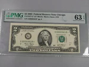 CU �N���� 4 ���̒�V���A���ԍ� ?STAR? $2 FRN 2003 Note PMG CU 63 EPQ Chicago�B #23