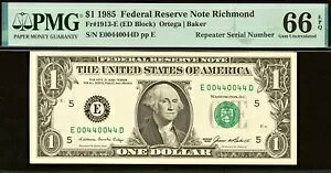 1985 $1 ���b�`�����h FRN PMG 66EPQ �t�@���V�[ �W�F�� ���s�[�^�[ �V���A���ԍ� 00440044
