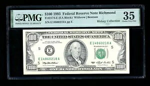 DBR 1993 $100 FRN ���b�`�����h�_��2174-E PMG 35 �V���A�� E14860218A