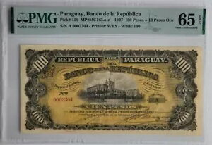 1907 pOAC Banco de la Republica 100 y\ 10 y\ I sbN# 159 PMG 65
