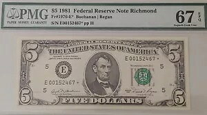 �g�b�v �|�b�v - 1981 $5 FRN �X�^�[ �m�[�g ���b�`�����h �X�^�[ PMG 67 EPQ E00152467* Fr.#1976-E*