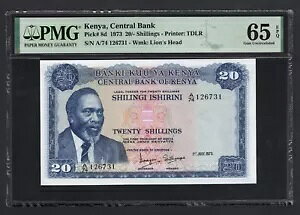 ケニア 20 シリング 1973 年 1 月 7 日 P8d 未流通グレード 65