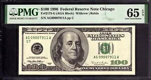 1996 $100 AMVJS FR.2175-G AGA ubN PMG WF UNC 65 EPQ