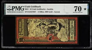 2021 ���^ 10 �S�[���h�o�b�N�X �W���X�e�B�V�A 1/100 �I���X 24K �S�[���h �o�b�N �t�H�C�� �m�[�g PMG 70 �W�F��