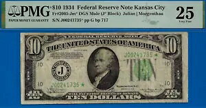 1934 $10 FRN �J���U�X�V�e�B �X�^�[ PMG 25 ���A 6 �̂݊��m�̃��o �X�^�[ Fr 2005-Jm*