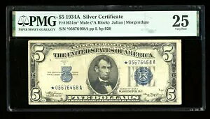 DBR 1934-A $5 Vo[ ~[ X^[ Fr. 1651m* PMG 25 VA *05676468A