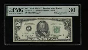 DBR 1963-A $50 FRN �{�X�g�� Fr. 2113-A PMG 30 �V���A�� A01257755A