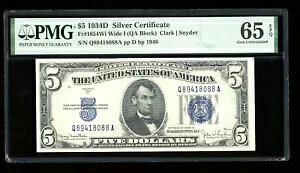 DBR 1934-D $5 �V���o�[ �W�F�� Fr. 1654Wi ���C�h I QA �u���b�N PMG 65 EPQ �V���A�� Q89418088A