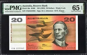 �I�[�X�g�����A 20 �h�� P46e R409 1985 �W�����X�g�� �t���C�U�[ PMG65 ��� UNC EPQ ����