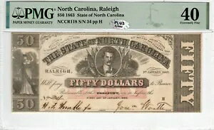 NC CR-118 1863 ドル 50 ノースカロライナ紙幣 - PMG 極細 40 - プラス!