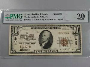 VF 1929 $10 �����ʉ� NB&TC �m�[�g PMG VF20 EDWARDSVILLE IL Ty 1 Fr#1801-1