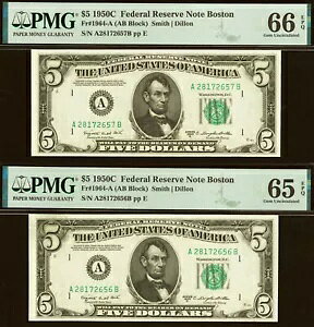 1950C $5 �A�M������ PMG 66EPQ 2 �A���{�X�g�� Fr 1964-A