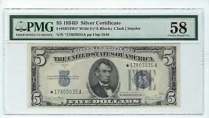 1934D $5 �V���o�[�ؖ��� Fr-1654Wi* PMG 58 �̌����i