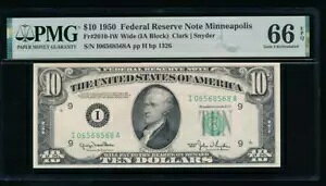 AC 1950 $10 �~�l�A�|���X FRN PMG 66 EPQ WIDE I-A �u���b�N Fr 2010-I