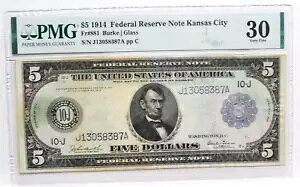 �_���l881 1914 $5 �J���U�X�V�e�B FRN�A�o�[�N/�K���X PMG 30 VERY FINE LESS 60 CENSUS