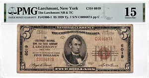 $5 1929 T1 National LARCHMONT �j���[���[�N NY ???? PMG 15 Choice Fine! ????