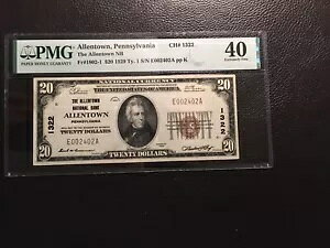 20.00 国立銀行券 ペンシルベニア州アレンタウン PMG 極細 40