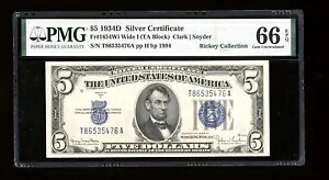 DBR 1934-D $5 �V���o�[ Fr. 1654Wi ���C�h I Gem TA �u���b�N PMG 66 EPQ �V���A�� T86535476A