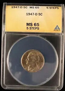 1947-D WFt@[\ jbP WF UNC ANACS MS65 5STEPS US RC (597)