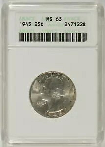 1945 ���V���g�� �V���o�[ �N�H�[�^�[ 25c ANACS MS63 2471228