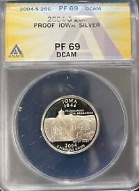 2004 S - シルバー プルーフ アイオワ州 25c - ANACS PF69 DCAM