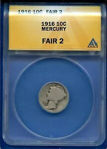 1916 P ANACS �t�F�A 2 �}�[�L�����[ �_�C�� 10c �č������ǋ�� 1916-P FR02 ���[�{�[��