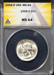 1958-D 25c �V���o�[ ���V���g�� �N�H�[�^�[ MS 64 ANACS # 7577468 + �{�[�i�X OMS