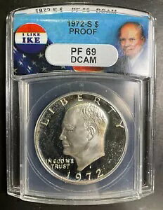 ANACS 1972-S PR69DCAM PF69 AC[n[ IKE 1 hF NEAR PERFECT S3