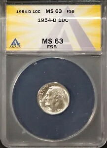 1954-D 10c �V���o�[ ���[�Y�x���g �w�b�h �_�C�� MS 63 FSB OMS ANACS # 7625940 + �{�[�i�X