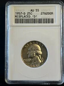 1957-D �V���o�[ 25c G. ���V���g�� �N�H�[�^�[ ANACS AU55 ������uD�v # 2762009