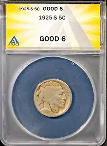 1925-S 5c �C���f�B�A�� �w�b�h �o�b�t�@���[ �j�b�P�� G 6 ANACS # 7786794 + �{�[�i�X