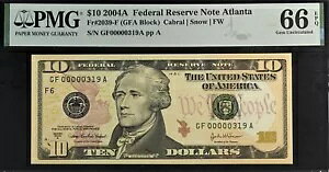 Fr 2039-F 2004A $10 FRN Ag^ PMG 66EPQ 2 ԖڂɍׂVAԍ 00000319