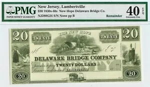 1840年代 ニュージャージー州ランバートビル 20ドルの時代遅れの紙幣 PMG 極細40 EPQ