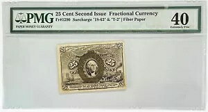 1863-1867 米国 25 セント フラクショナル ワシントン紙幣 FR#1290 PMG 極細 40